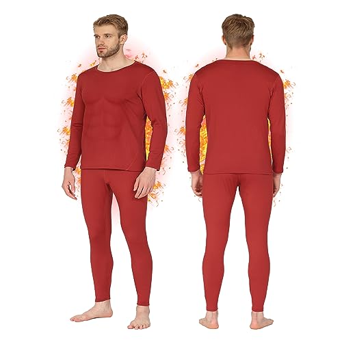 HEROBIKER Men Thermal Underwear Set Winter Skiing Warm Top & Bottom Thermal Long Johns Black (Red, Large)